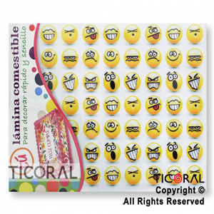 LAMINA COMESTIBLE EMOTICONES P/TORTAS 27CM x 21CM x 1